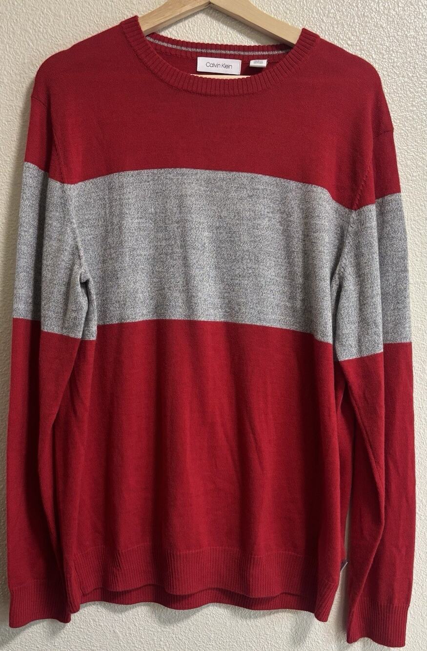 Merino Wool European Yard Men’s Size XL Sweater Red Gray Crew Neck Calvin Klein